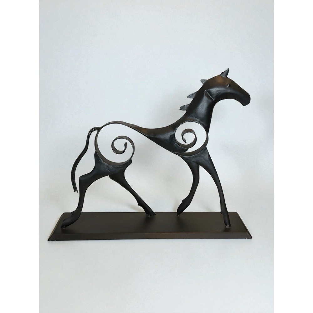 Modernist Western Black Metal Wrought Horse Sculpture‎ Modern Abstract Art